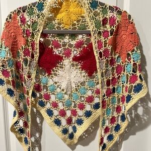 Colorful Vintage Boho Crochet Floral Scarf